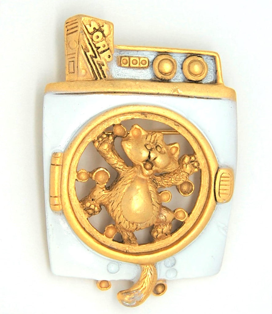 ACJ Kitty Cat in Washer Novelty Vintage Figural Pin Brooch