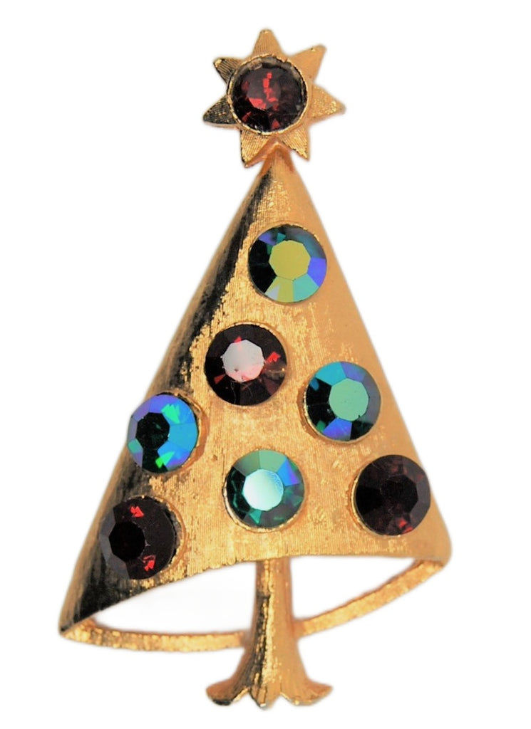 Mylu Asymmetric Aurora Christmas Rhinestone Figural Brooch - 1950s
