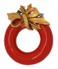 ART Holiday Christmas Red Enamel Holly and Bow Vintage Figural Wreath