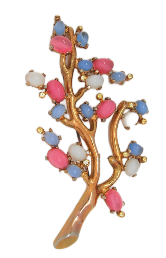 Silson Moonstone Branch Tree Vintage Figural Brooch - 1940s