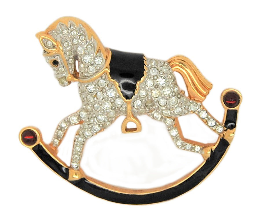 Swarovski Rocking Horse Vintage Costume Figural Pin Brooch