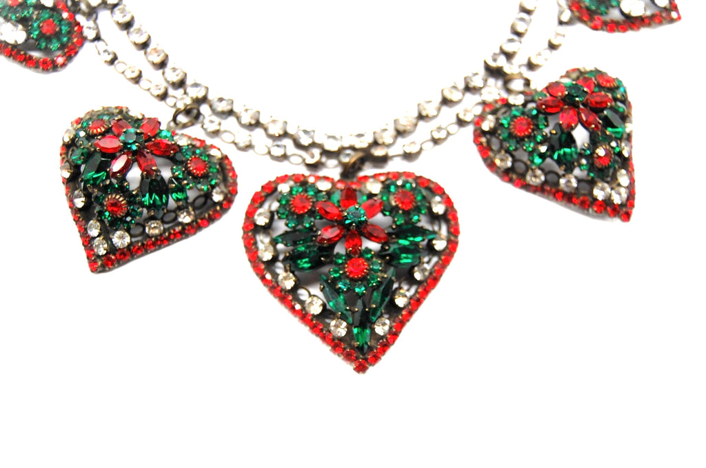 Bauer Hearts Shining Floral Rhinestones Valentine Necklace - 1980s