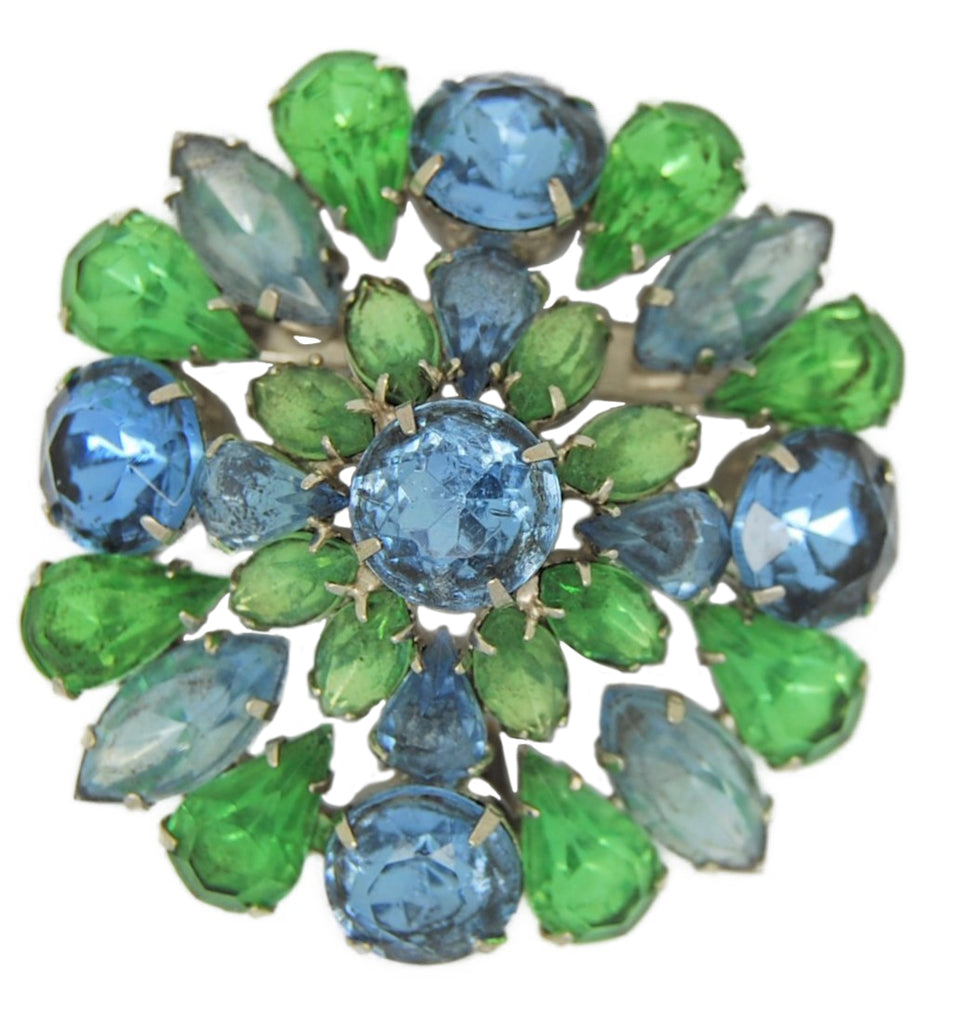 Carnegie Aqua & Lime Dimensional Shining Vintage Costume Pin Brooch