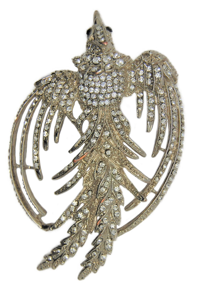 Carnegie Bird  in Flight Rhinestone & Rhodium Vintage Figural Brooch