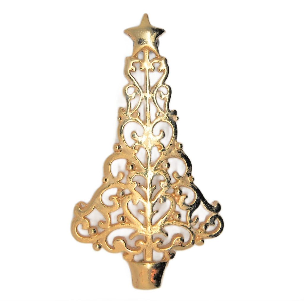 Danecraft Christmas Gold Tone Filagree Figural Tree Brooch -1980s