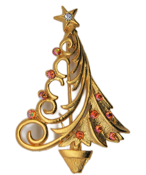 JJ Aurora Pink Asymmetric Christmas Tree Figural Pin Brooch