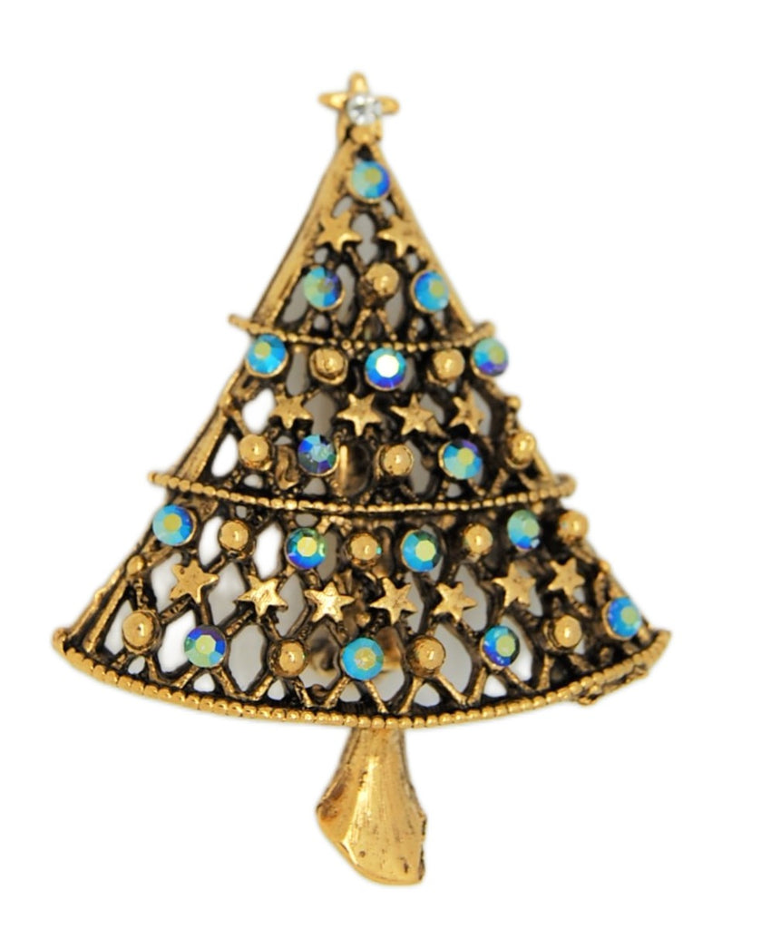 JJ Sapphire Stars Christmas Tree Vintage Figural Costume Brooch