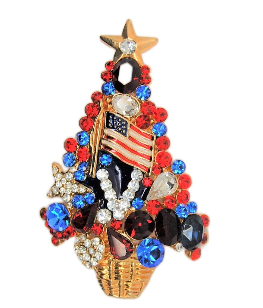 Patriotic American Flag Victory Christmas Tree Figural Pin Brooch