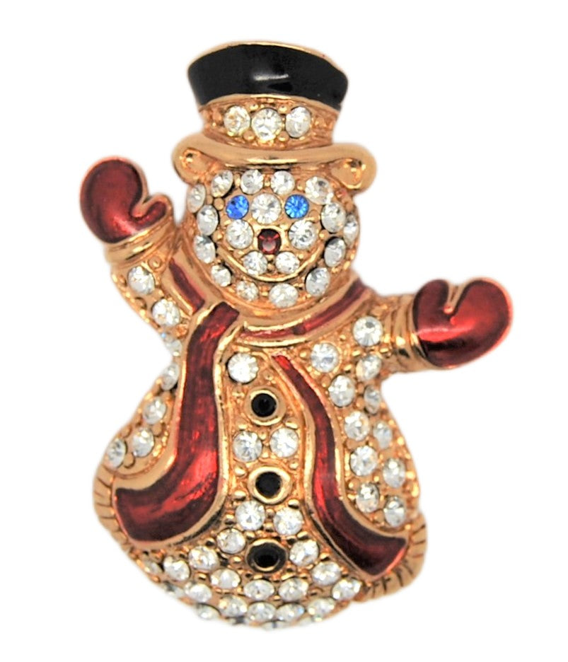 Monet Christmas Enamel Rhinestone Snowman Vintage Figural Brooch