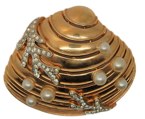 Crown Trifari Seashell Clam Shell Under the Sea Vintage Figural Pin Br Mink Road Vintage Jewelry Spheres Gemstones