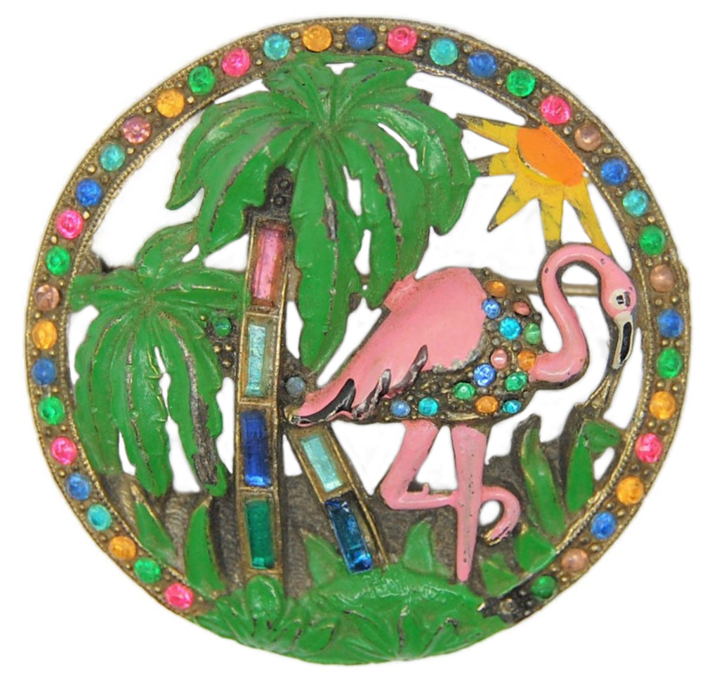 Little Nemo L/N Flamingo Palm Tropical Vintage Costume Figural Pin Brooch