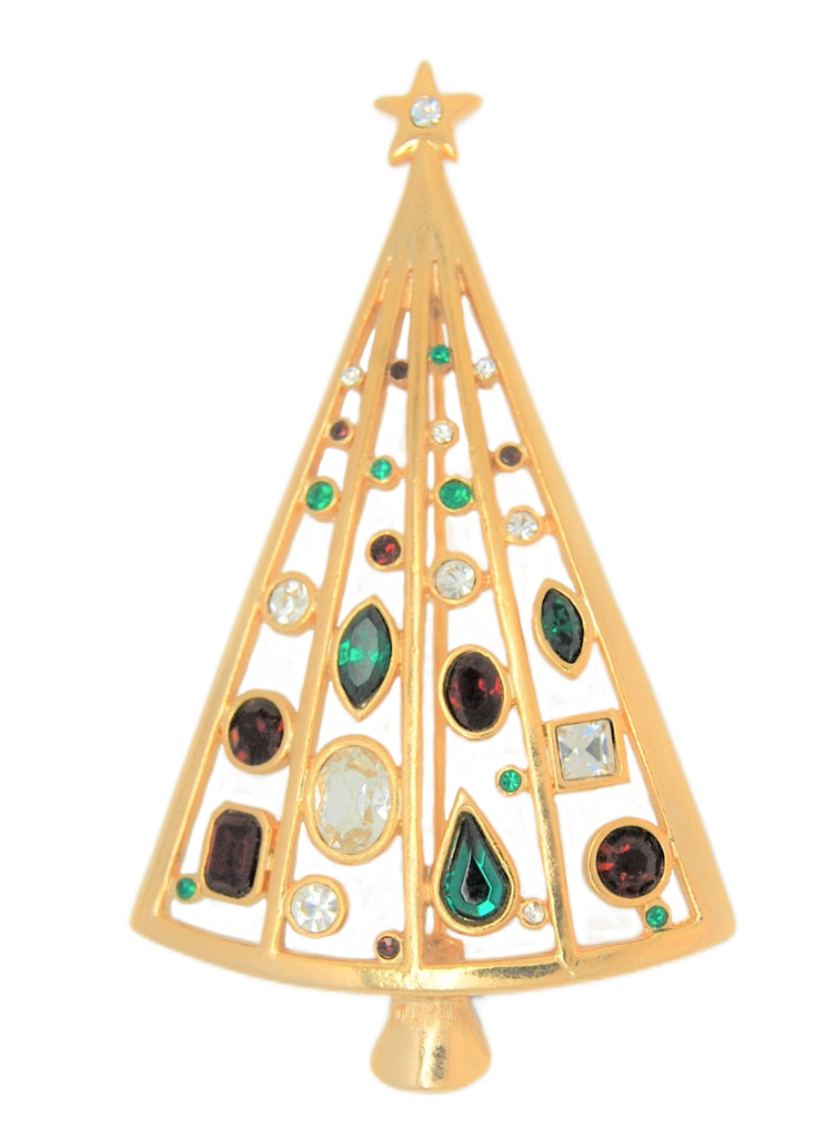 LIA Rhinestone Garland Christmas Tree Vintage Figural Brooch