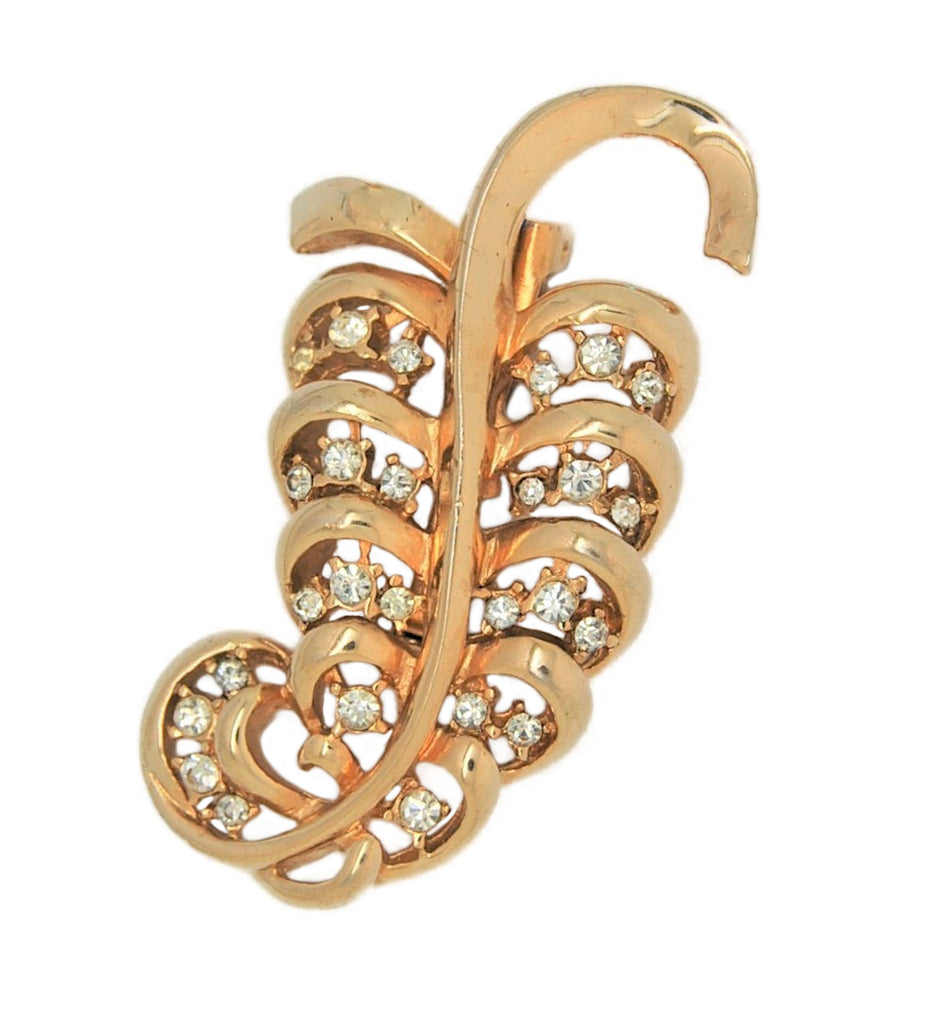 Coro Sparkling Feather Leaf Vintage Costume Figural Pin Brooch