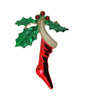 Christmas Santa Holly & Berries Stocking Vintage Figural Pin Brooch 1960s