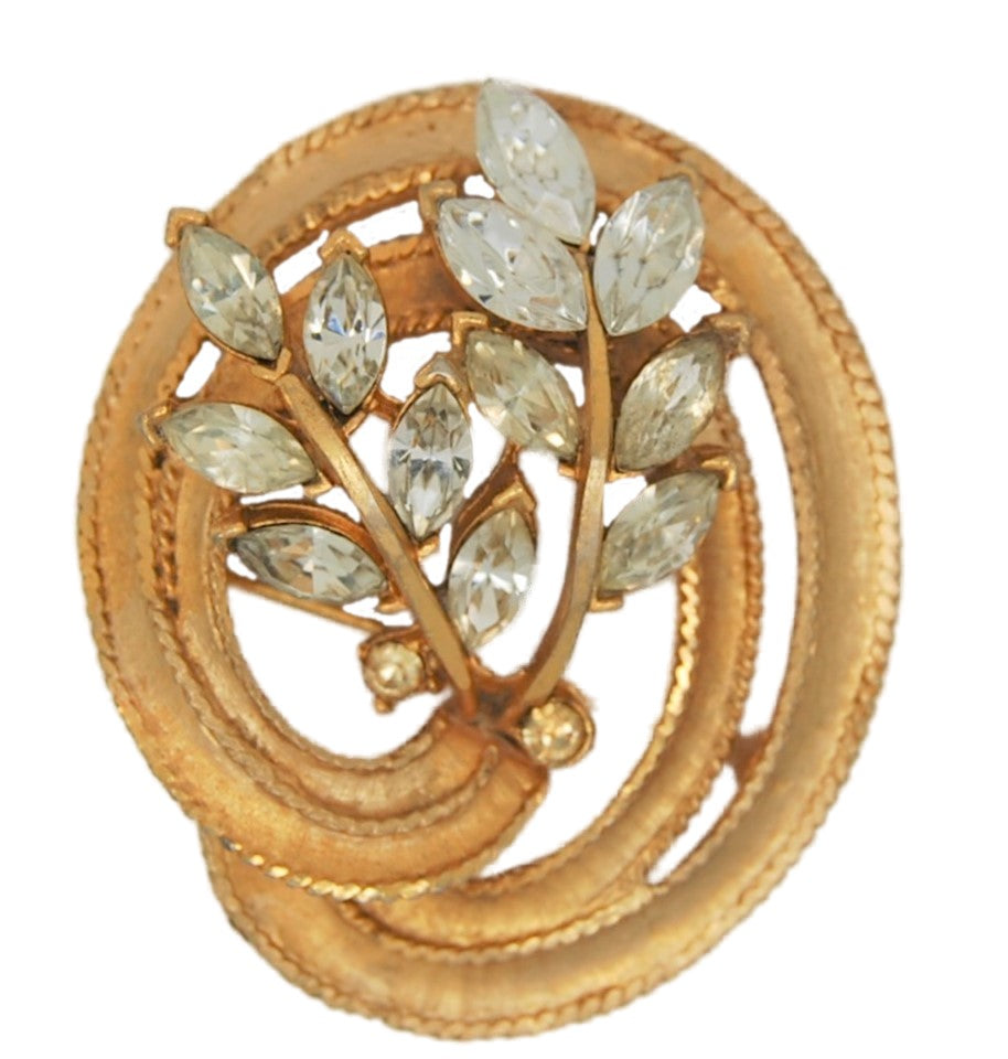 BSK Ribbon Swirl Icy Shining Rhinestones Vintage Costume Figural Pin Brooch