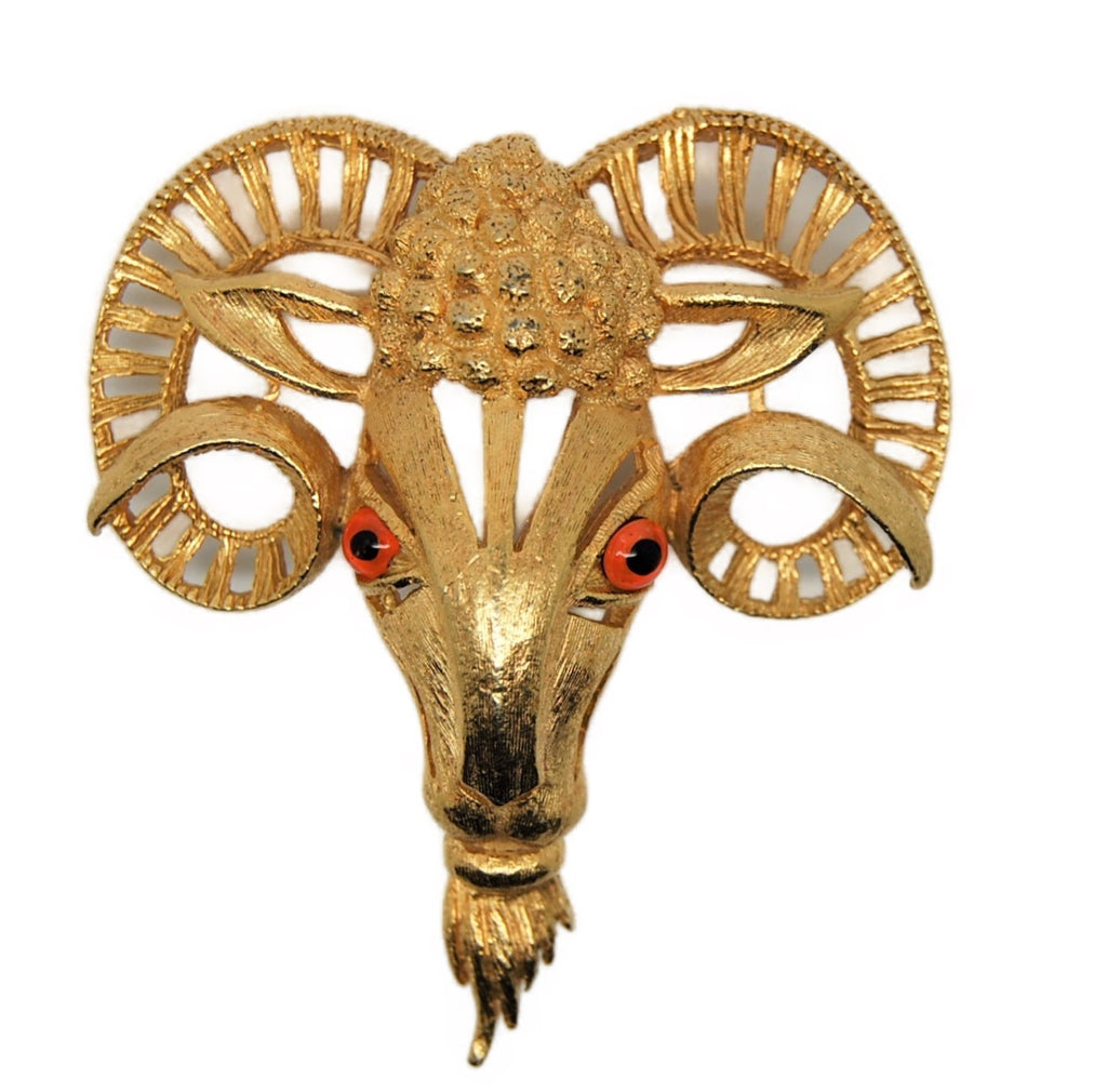 Florenza Open Work Ram Vintage Figural Costume Pin Brooch