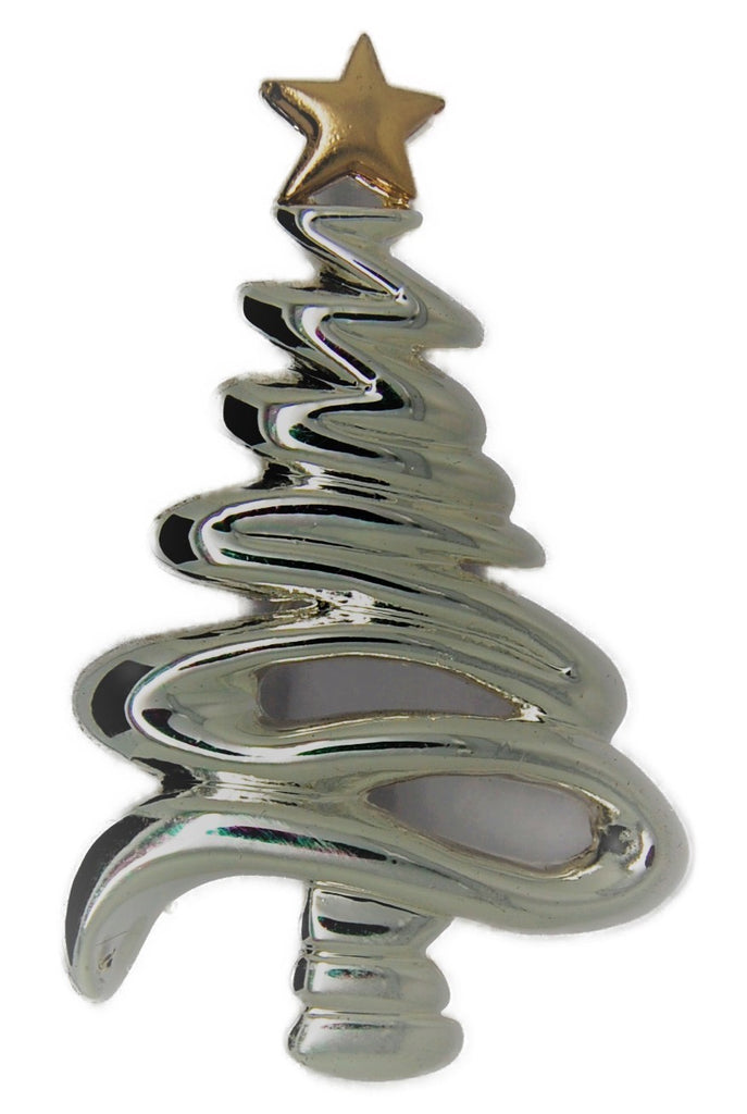 Christmas Silver Tone Swirl Tree Figural Brooch - dates to 1990s