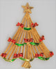 Christmas Ribbon Bow Tree Book Piece Figural Brooch - dates 1980s