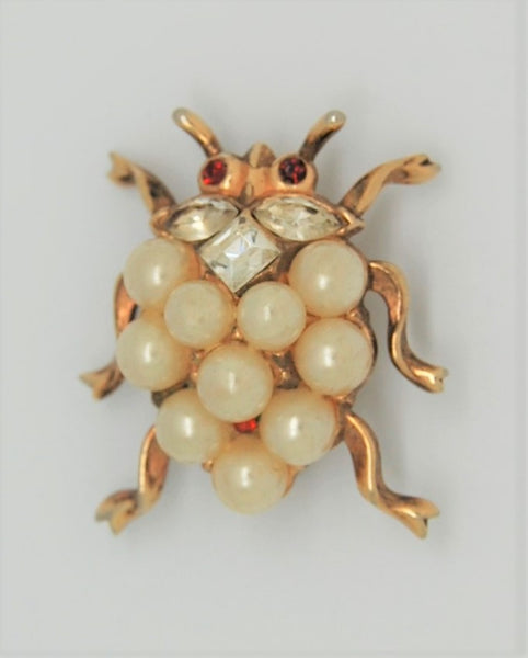 Crown Trifari Alfred Philippe Beetle Pearl Park Avenue Figural Pin