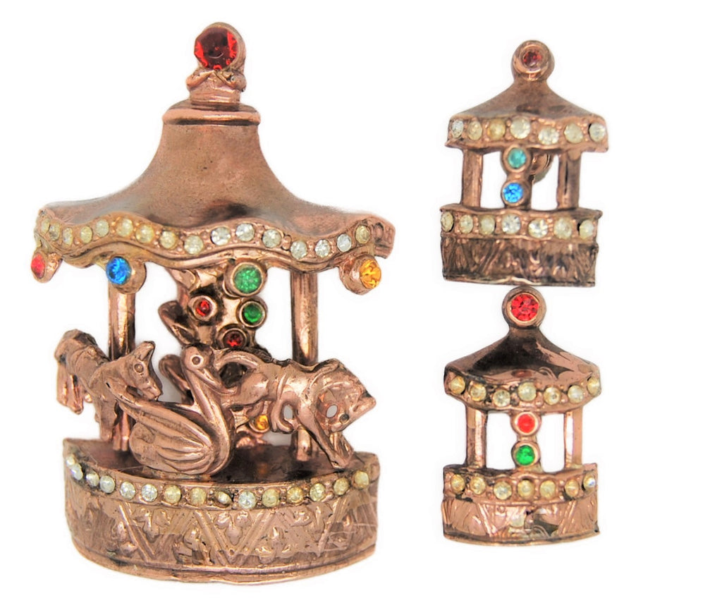 Gargano Garman Merry Go Round Circus Vintage Figural Brooch & Earring Set