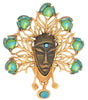 Ethnic Mask Peacock Feather Headress Dangling Vintage Figural Pin Brooch