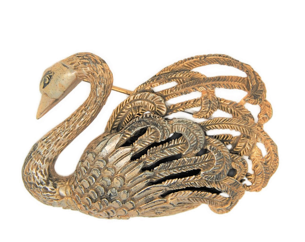 Reinad Chanel Novelty Company Gold & Silver Swan Vintage Figural Brooch