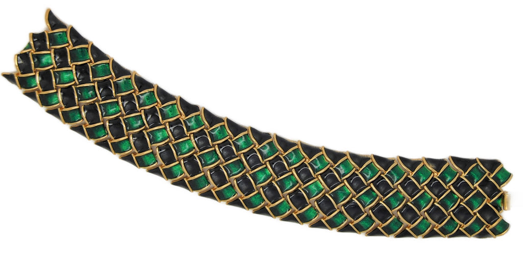 Boucher Woven Chain-mail Peacock Blue & Emerald Vintage Bracelet UNWORN