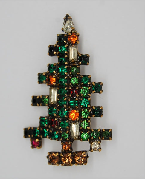 Weiss 3 Candle Rhinestone Christmas Tree Vintage Costume Figural