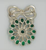 Eisenberg Ice Bow Green Rhinestones Rhodium Vintage Figural Pin Brooch
