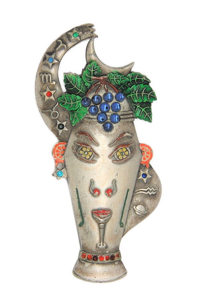 Stanley MacNeil Zodiac Lady Cocktail Shaker Fur Clip Vintage Figural Brooch