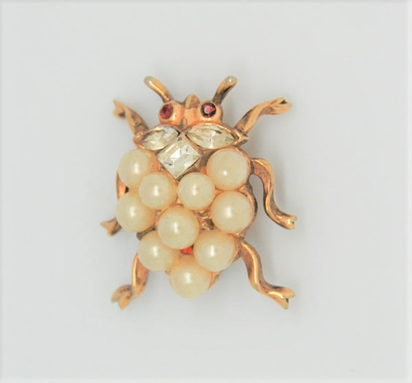 Crown Trifari Alfred Philippe Beetle Pearl Park Avenue Figural Pin