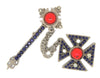 Maltese Cross & Royal Scepter Chatelaine Vintage Figural Brooch Set