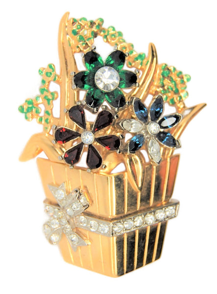 All My Baskets Mariotti Rhinestones Floral Blooms Vintage Figural Pin Brooch