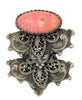 Art Deco Ornate Rhodochrosite Silver Plate Tiered Figural Vintage Pin Brooch