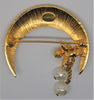 Jeanne Angel Moon Dangling Pearls Vintage Figural Pin Brooch