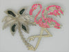 Serbin Flamingo Palm Tree Jade & Pink Rhinestones Vintage Figural Brooch