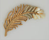 Mandle Gold Plate Rhinestone MOP Feathered Leaf Costume Figural Pin Brooch