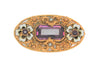 Antique Czech Mourning Garnet Amethyst Floral Filagree Pin Brooch