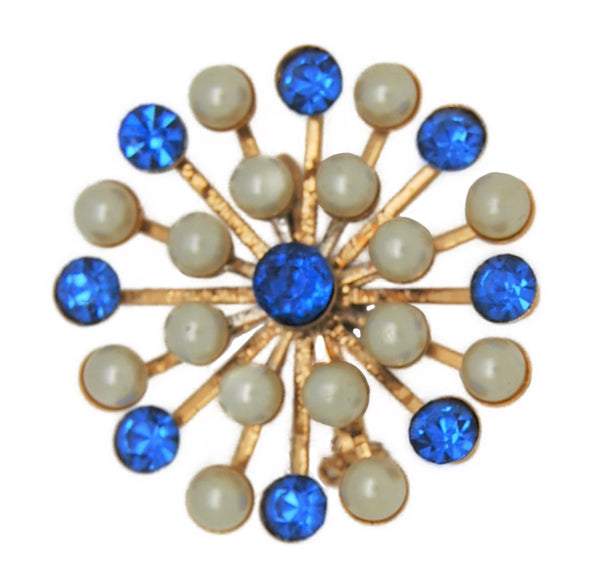 Beau Christmas Sapphire Blue & Pearls Snowflake Vintage Figural Brooch