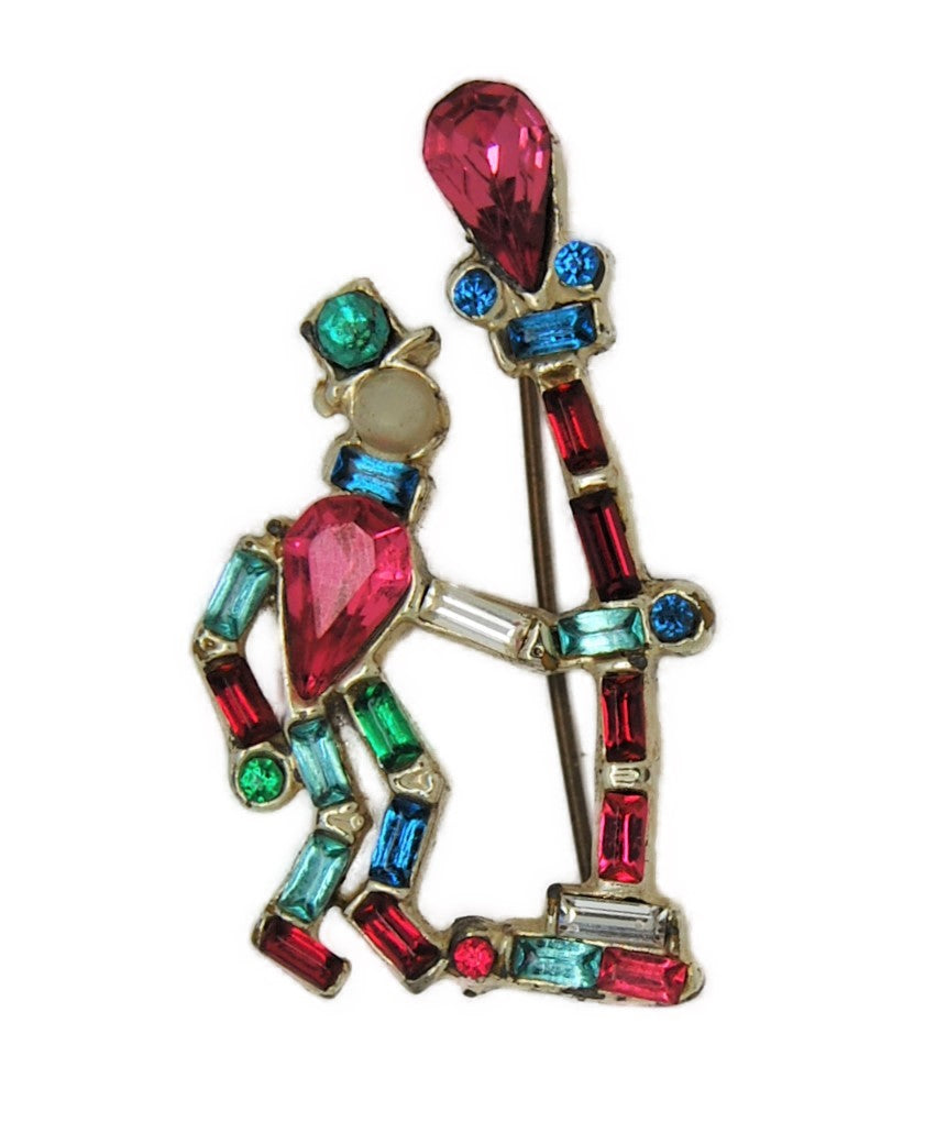 Mazer Man & Lamp Post Rhodium Vintage Figural Pin Brooch