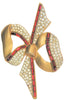 Art Deco Icy Pave & Ruby Red Rhinestone Bow Vintage Figural Pin Brooch
