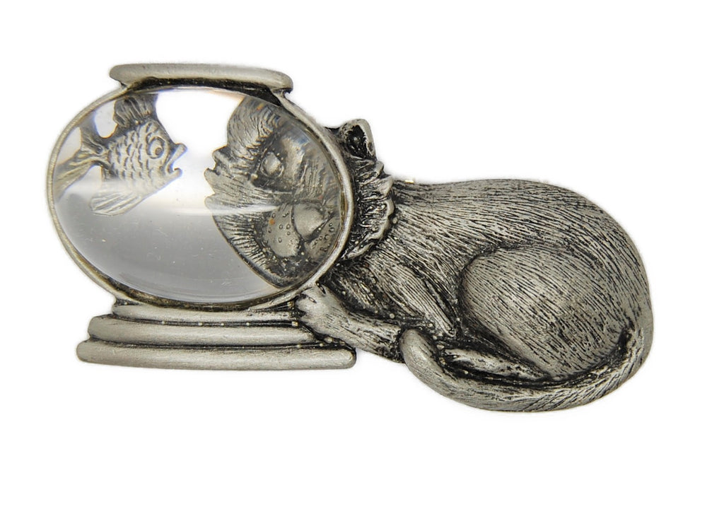 JJ Cat Fishing Fish Bowl Vintage Figural Pin Brooch - 1980s