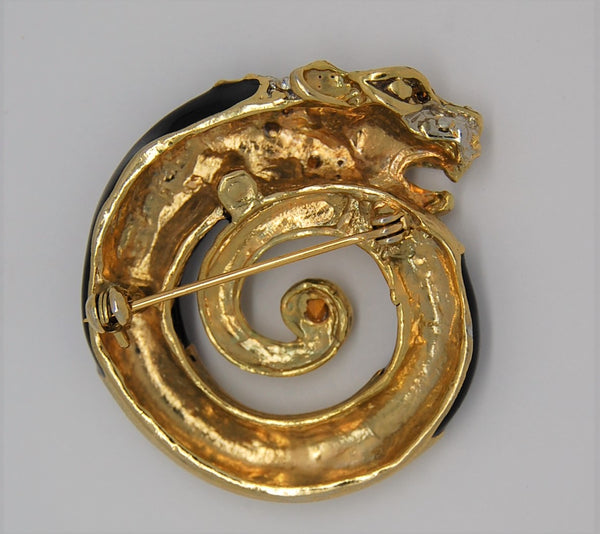 Panetta Dragon Leopard Circle Vintage Figural Brooch