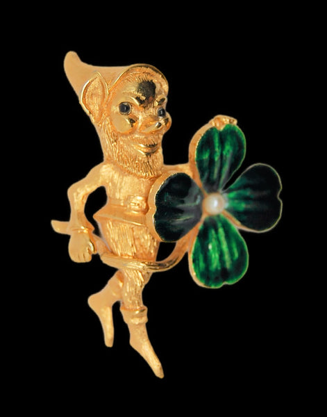 Lucky clover leaf brooch gold plated irish saint patrick broach good luck  pin gg
