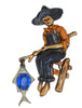 Bauman Massa Fishing Boy Dangle Fish Vintage Figural Pin Brooch