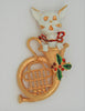 Corel Christmas Holiday Holly Cat Horn Vintage Figural Brooch