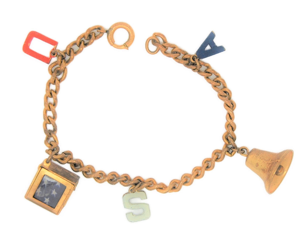 Lampl Patriotic Pat Pending American Boxed Flag USA Bell Vintage Charm Bracelet