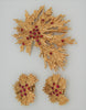 Trifari Ruby Accented Gold Tone Abstract Coral Brooch with Matching Earrings
