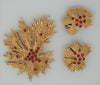 Trifari Ruby Accented Gold Tone Abstract Coral Brooch with Matching Earrings