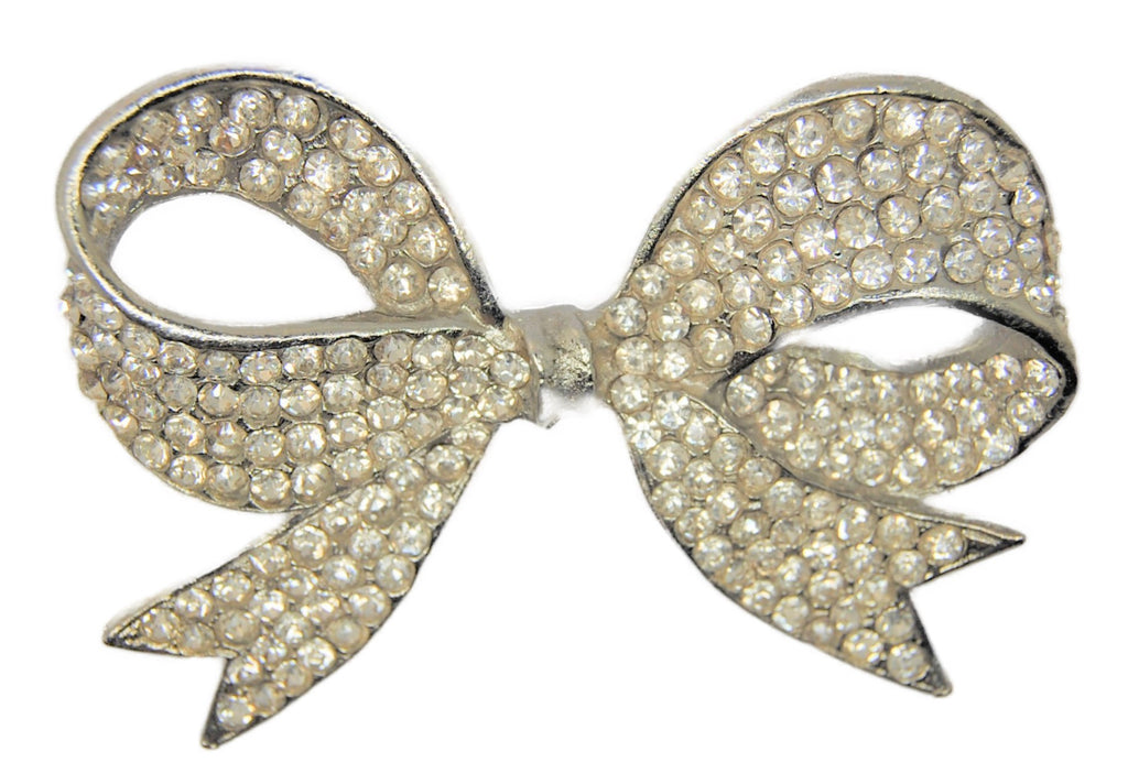 Mid-Century Pave Rhinestone Bow Vintage Figural Pin Brooch